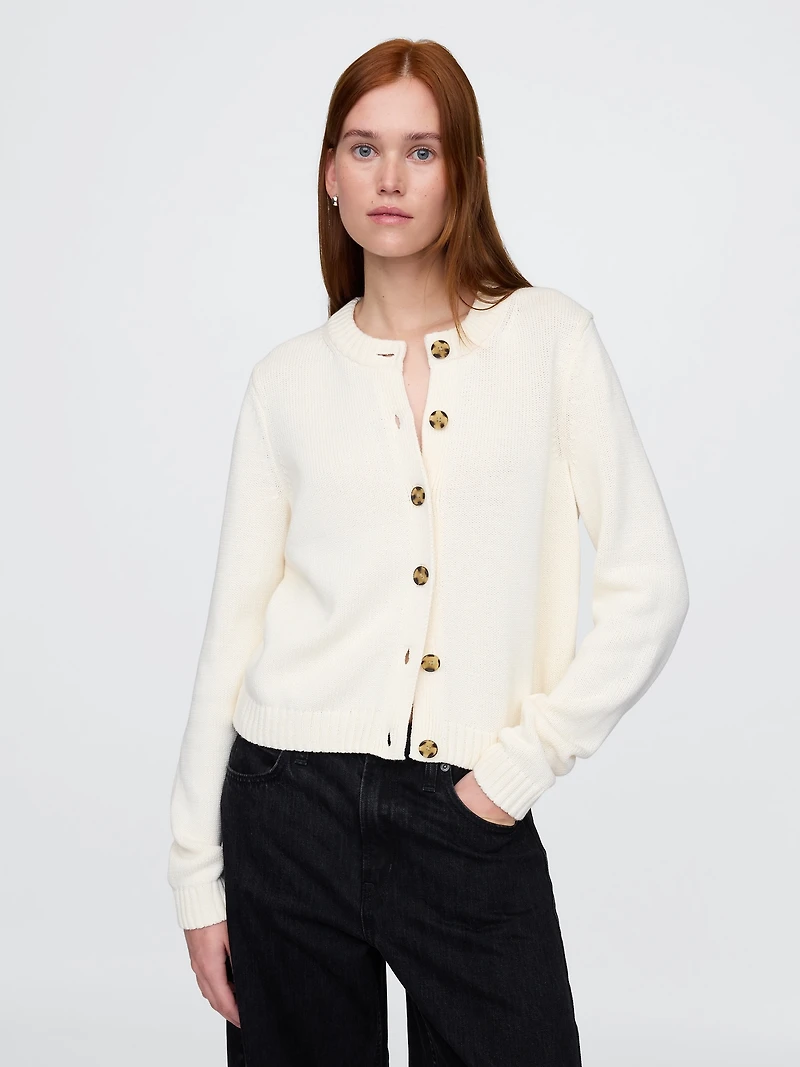100% Cotton Crewneck Cardigan