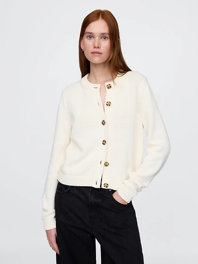 100% Cotton Crewneck Cardigan