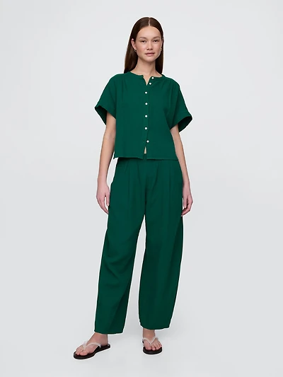 Cotton Gauze Easy Barrel Pants