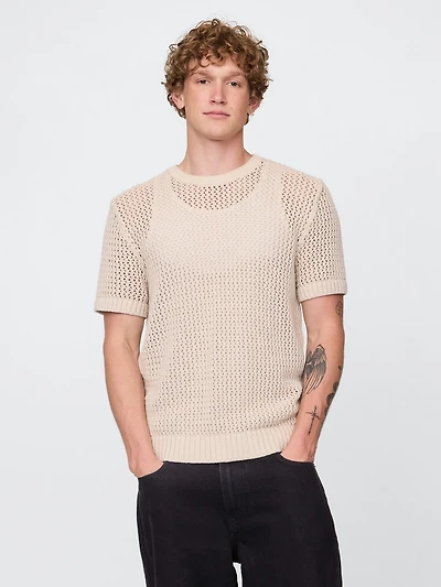 Crochet Mesh Crewneck T-Shirt