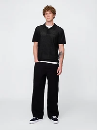 Textured Crochet Polo Sweater