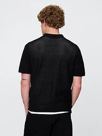 Textured Crochet Polo Sweater