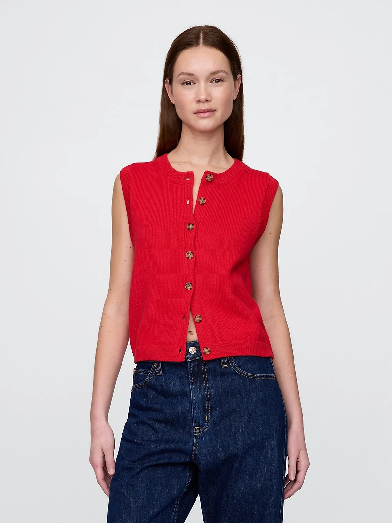 Cropped Cardigan Sweater Vest