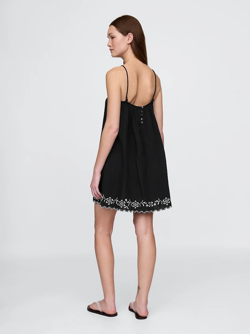 Cotton Gauze Embroidered Swing Dress