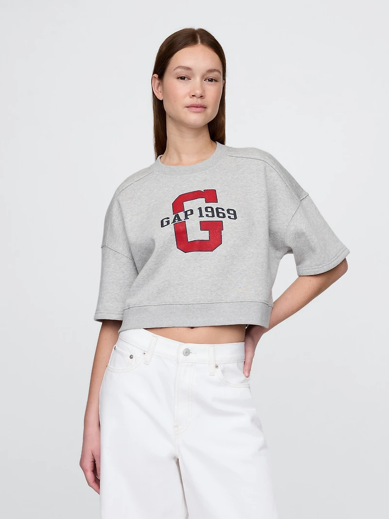 VintageSoft Elbow-Sleeve Crop Sweatshirt