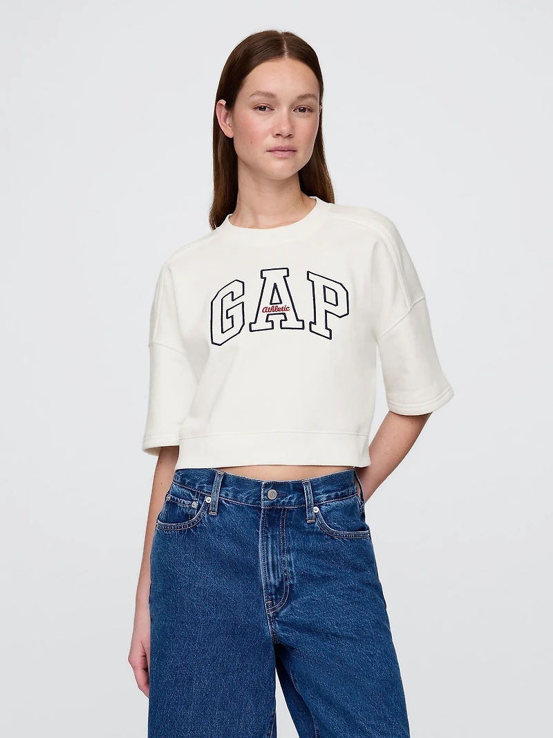 VintageSoft Elbow-Sleeve Crop Sweatshirt