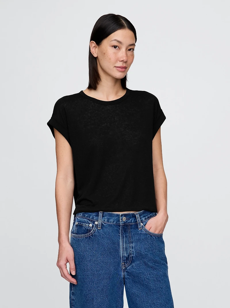 Linen-Blend Roll-Cuff T-Shirt