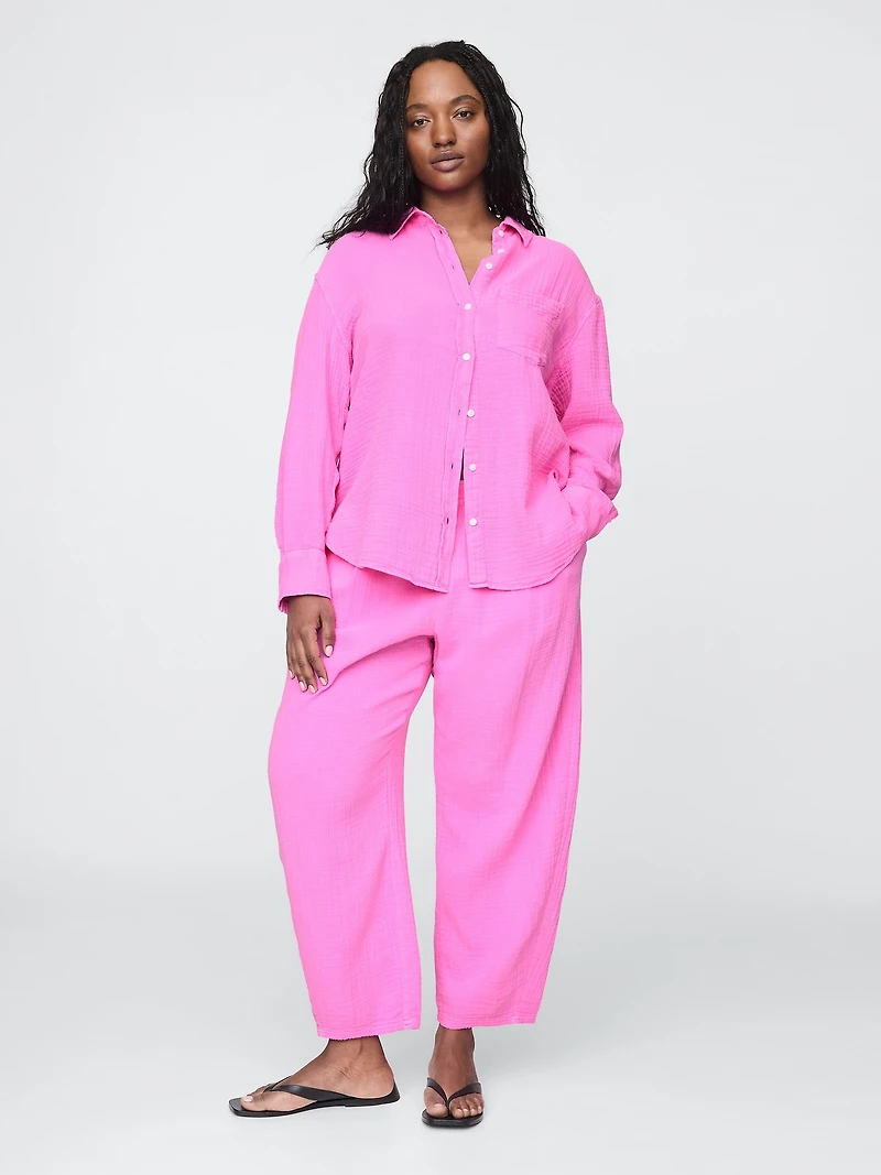 Cotton Gauze Easy Barrel Pants