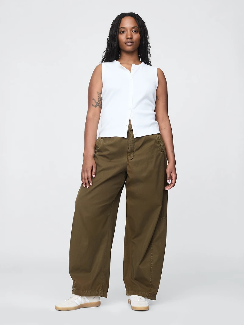 Mid Rise Barrel Parachute Pants