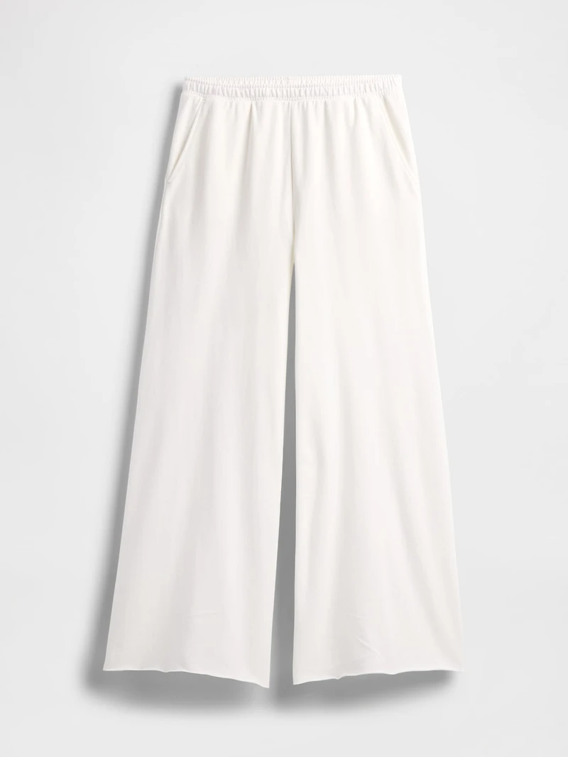 French Terry Wide-Leg Rolled-Hem Sweatpants