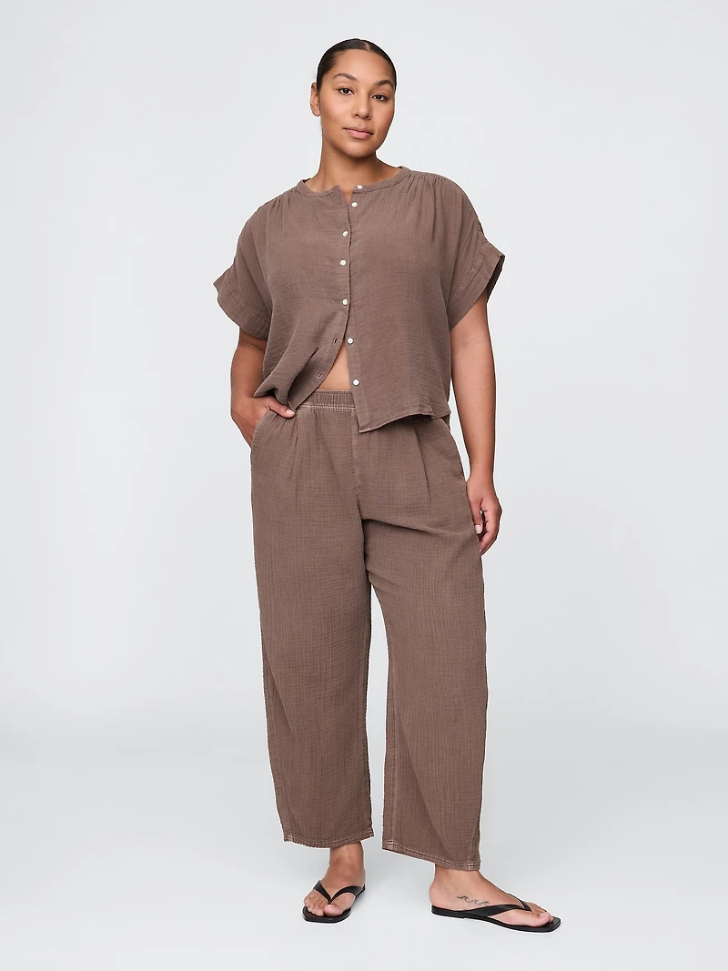 Cotton Gauze Easy Barrel Pants