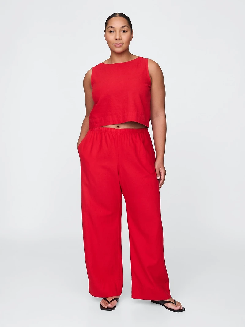 Linen-Blend Easy Wide-Hem Pants