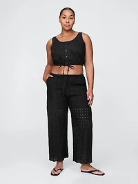 Mid Rise Eyelet Easy Wide-Leg Pants