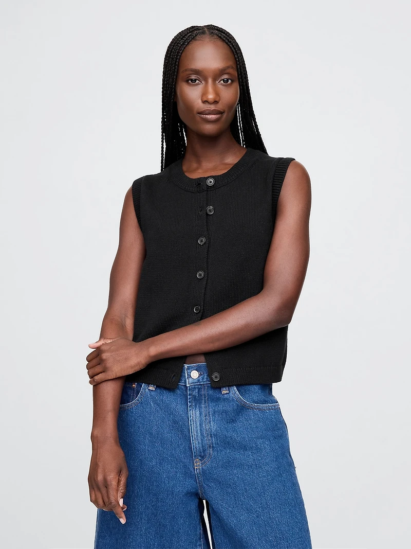 Cropped Cardigan Sweater Vest