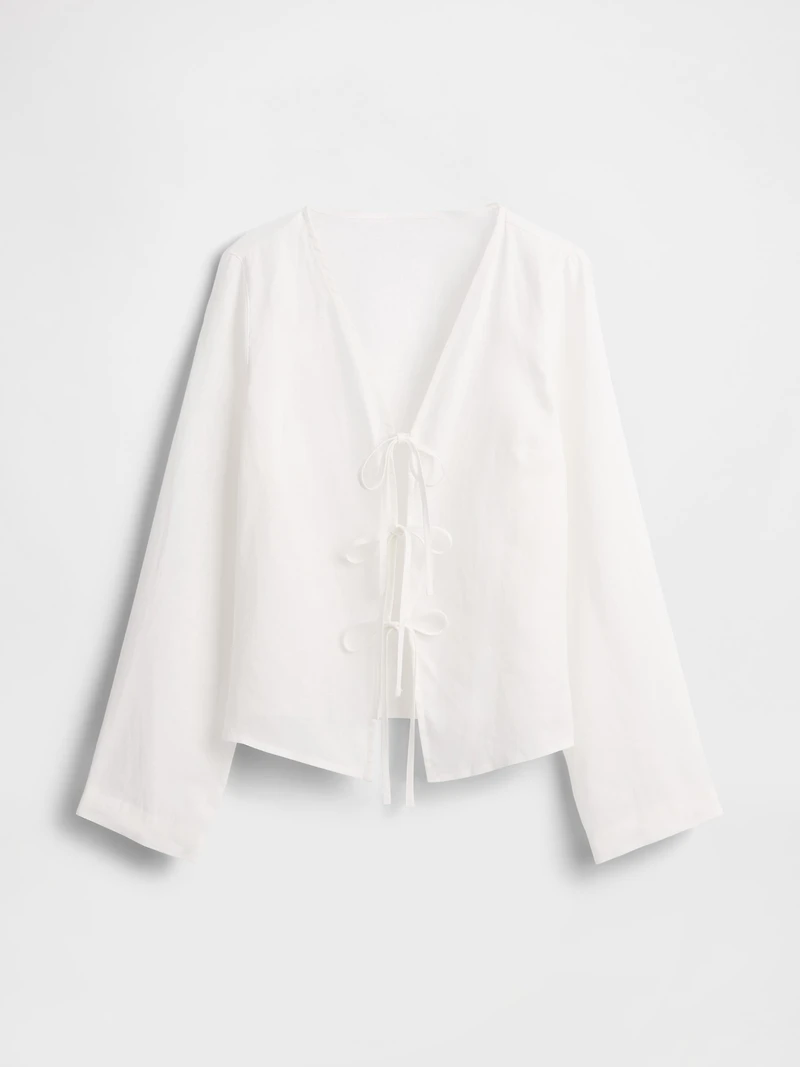 100% Linen Tie-Front Shirt
