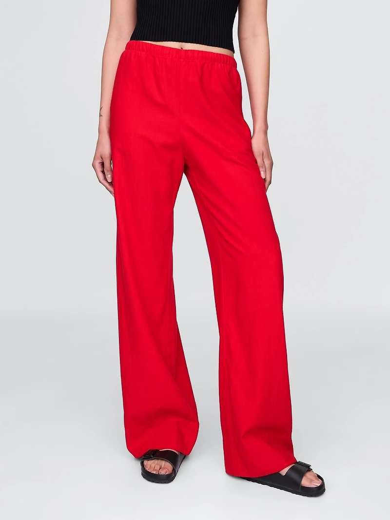 Linen-Blend Easy Wide-Hem Pants