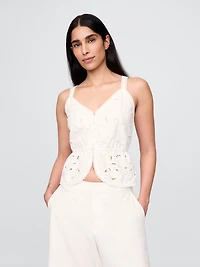 Linen-Blend Eyelet Peplum Top