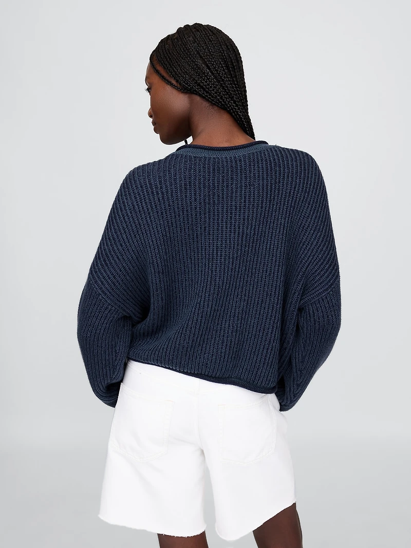 100% Cotton Cropped Oversized Americana Rib Sweater