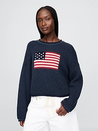 100% Cotton Cropped Oversized Americana Rib Sweater
