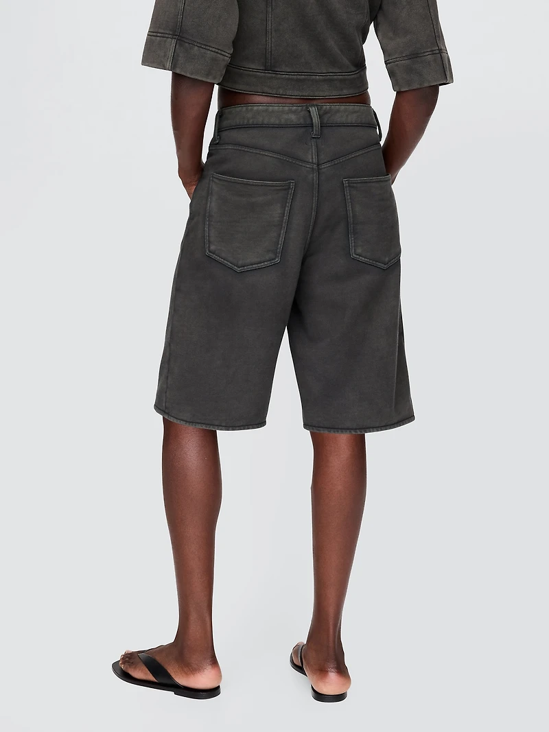 11" Mid Rise French Terry Denim Longline Shorts