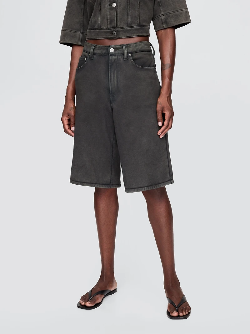 11" Mid Rise French Terry Denim Longline Shorts