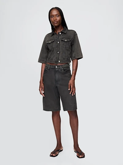 11" Mid Rise French Terry Denim Longline Shorts