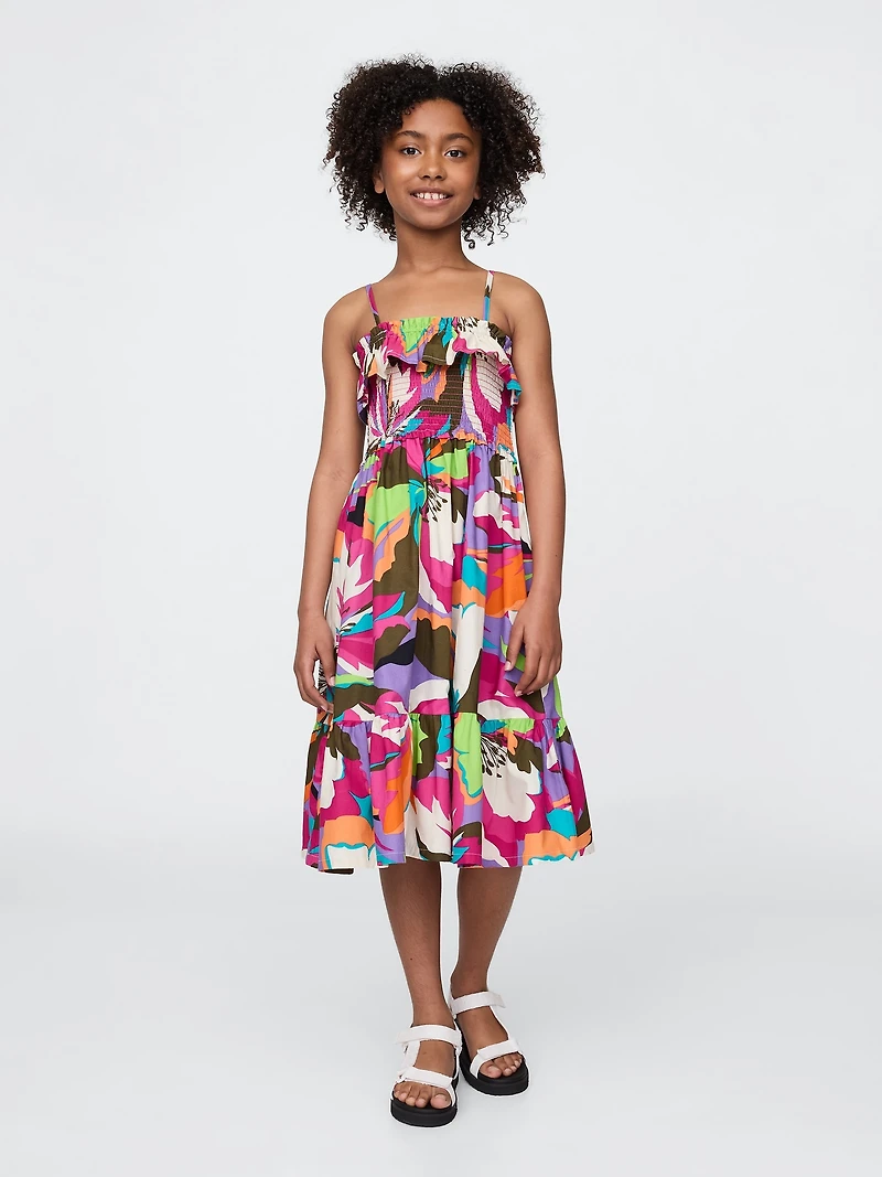 Kids Smocked Ruffle Midi Dress