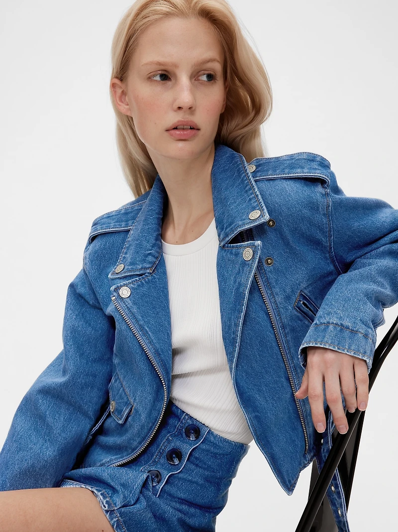 GapStudio Denim Crop Moto Jacket