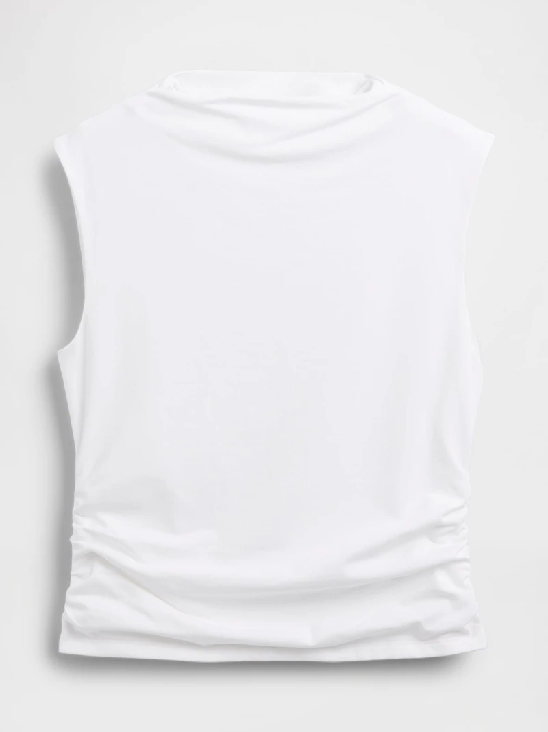 Modern Funnel-Neck Ruched Cropped Tank Top
