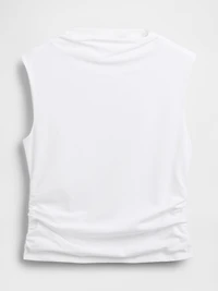 Modern Funnel-Neck Ruched Cropped Tank Top