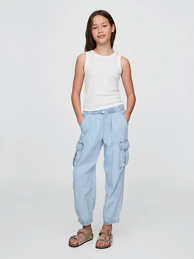 Kids Denim Cargo Parachute Pants