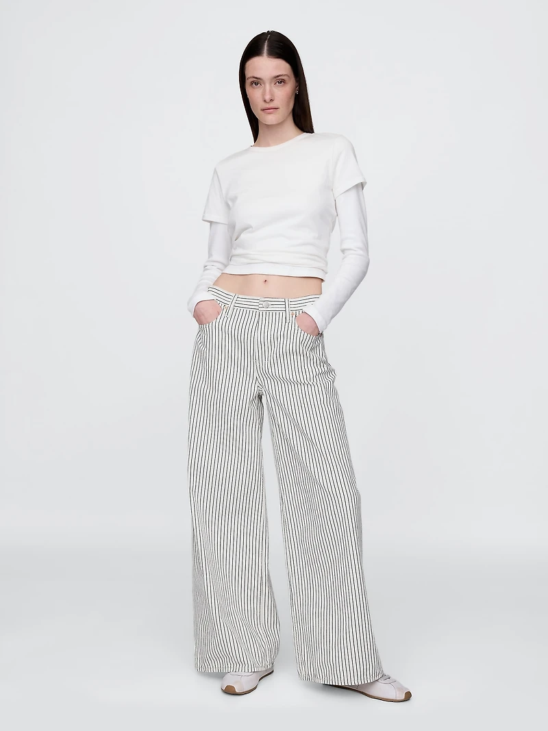 Mid Rise Denim Stripe Baggy Jeans