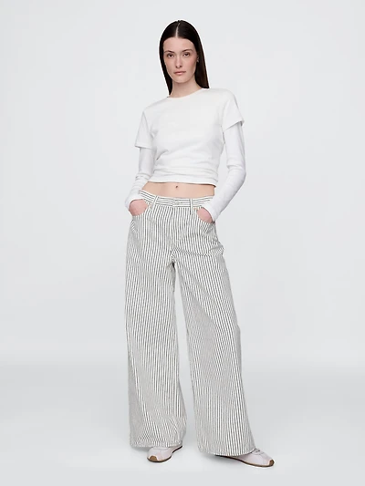 Mid Rise Denim Stripe Baggy Jeans