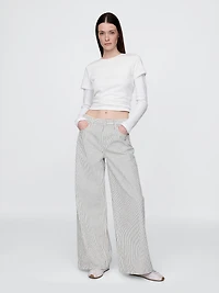 Mid Rise Denim Stripe Baggy Jeans