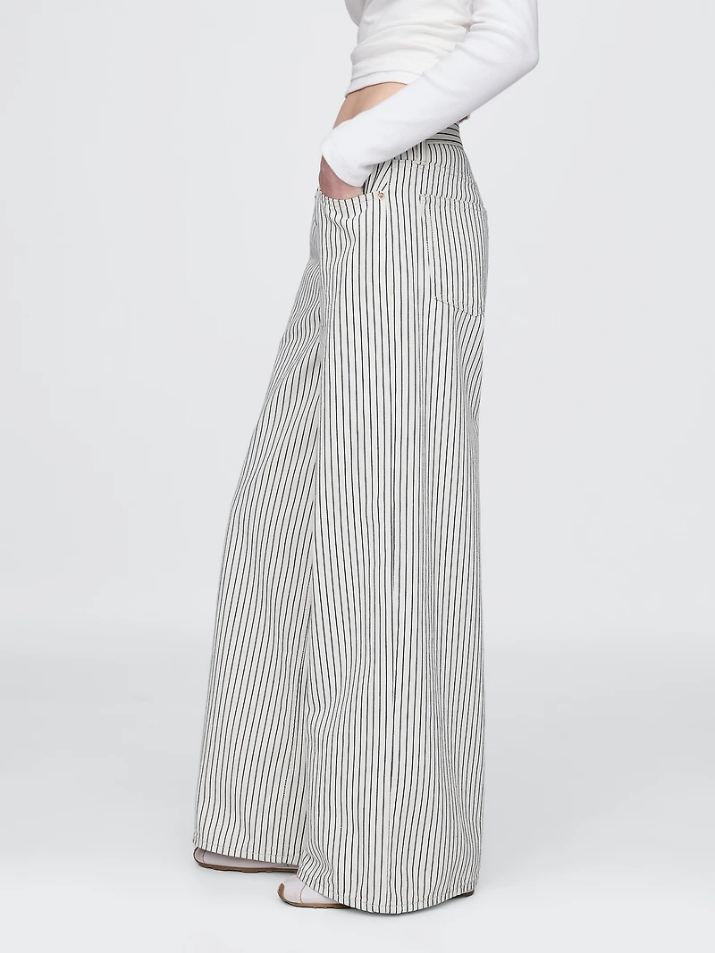 Mid Rise Denim Stripe Baggy Jeans