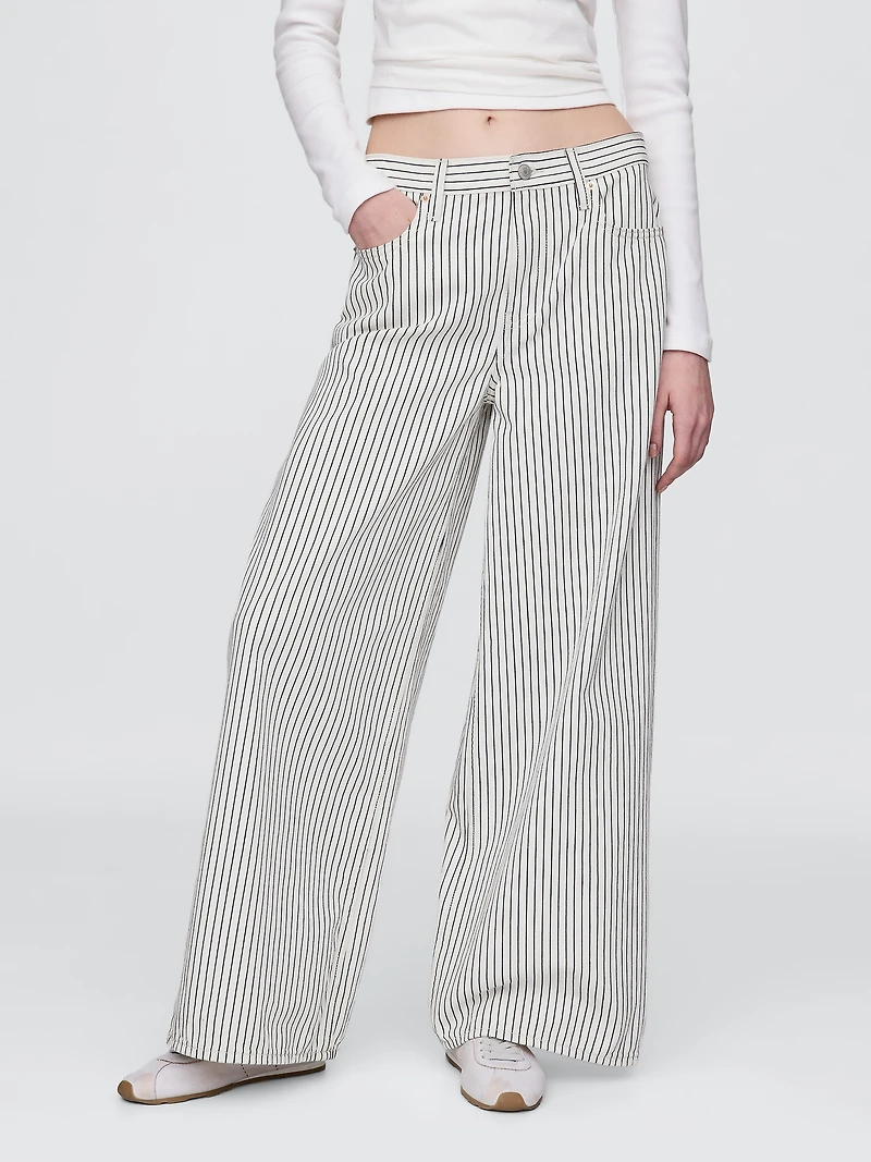 Mid Rise Denim Stripe Baggy Jeans