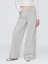 Mid Rise Denim Stripe Baggy Jeans
