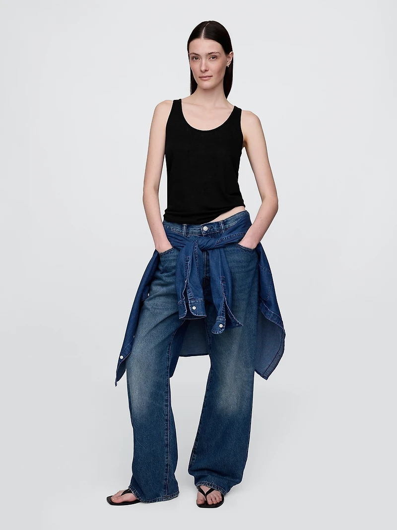 Linen-Blend Racerback Tank Top