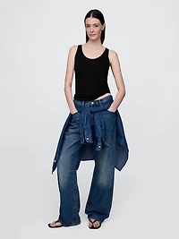Linen-Blend Racerback Tank Top