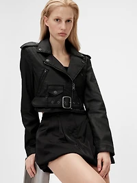 GapStudio Coated Denim Crop Moto Jacket