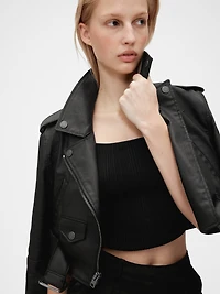 GapStudio Coated Denim Crop Moto Jacket