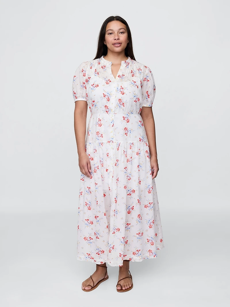 Gap × DÔEN Pintuck Floral Midi Dress