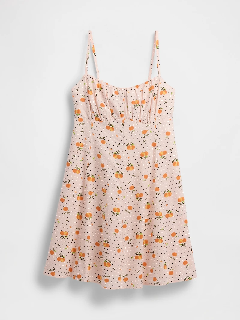 Linen-Blend Shirred Bodice Mini Dress