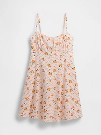 Linen-Blend Shirred Bodice Mini Dress
