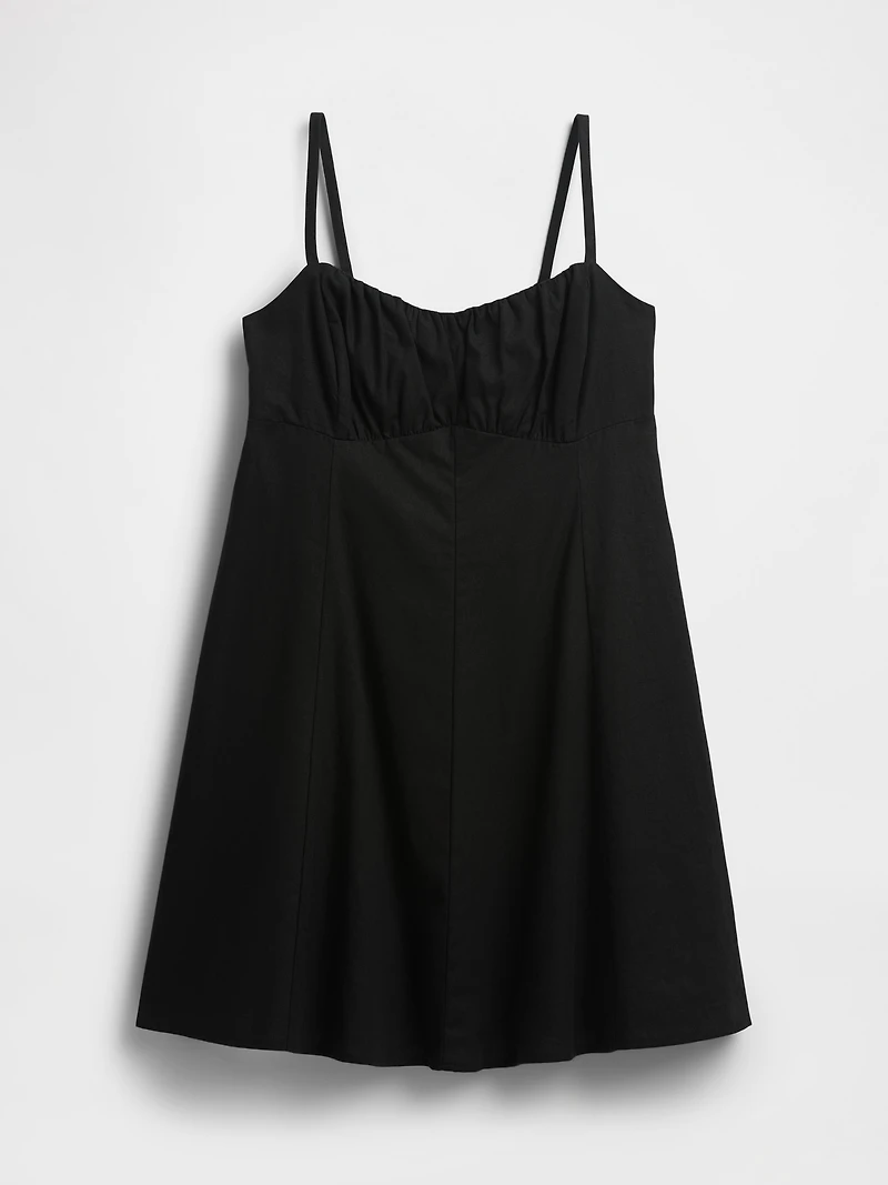 Linen-Blend Shirred Bodice Mini Dress