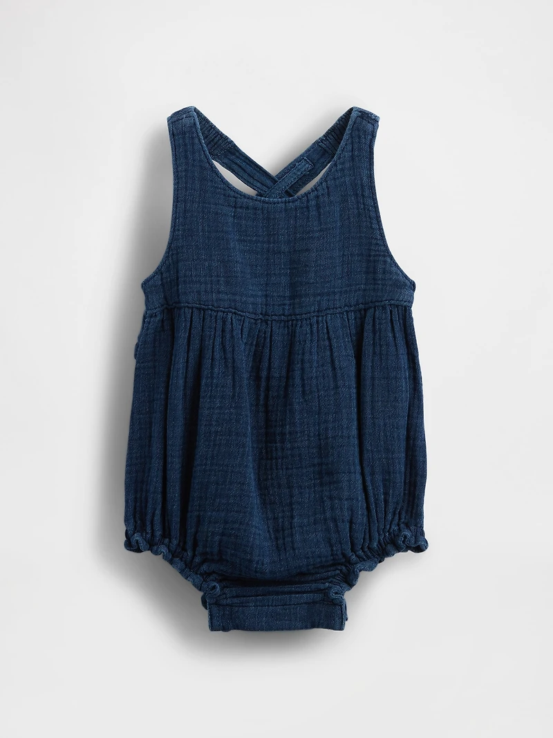 Baby Crinkle Gauze Denim Bubble Shorty One-Piece