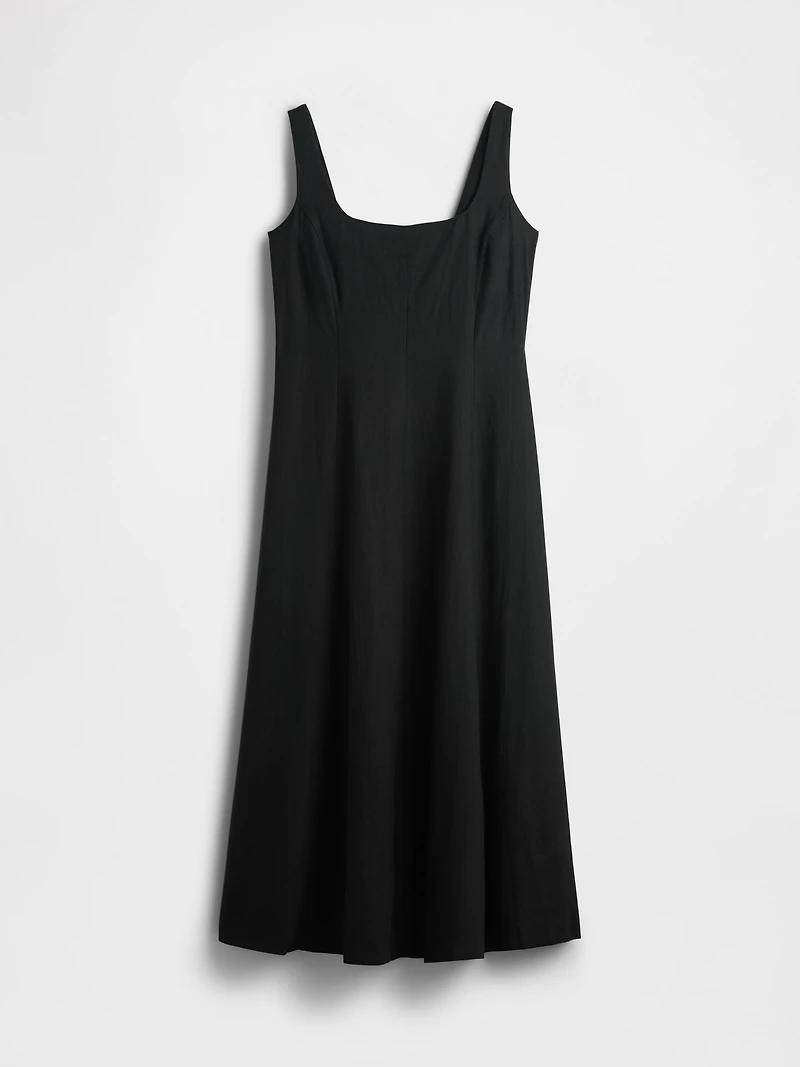 Linen-Blend Square-Neck Maxi Dress