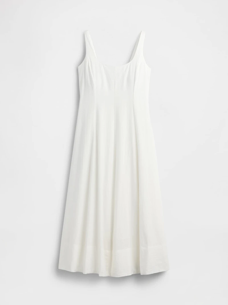 Linen-Blend Square-Neck Maxi Dress