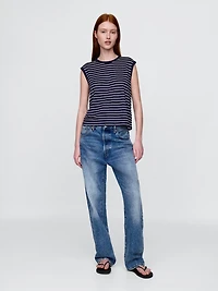 Linen-Blend Crewneck Shell Tank Top