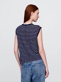 Linen-Blend Crewneck Shell Tank Top